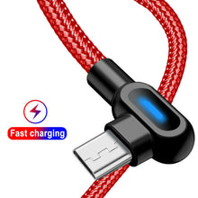 Load image into Gallery viewer, Fast Charge 90 Degree Type C USB Data Cable LED Lead for Android Smart Phones UK